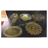 5 Pieces Of Amber Yellow Depression Glass