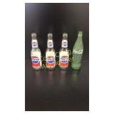 3 Pepsi Long Neck Bottles & 1 Coca Cola Bottle