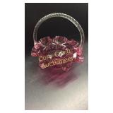 Fenton Cranberry basket and Fenton Coin Glass bowl
