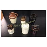 Stoneware Jug and Small Pitchers, Stone Canisters