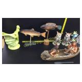 Vase, Two fish on sticks, Two Owls, Bird statue,