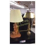 Wood Table Lamp, Brass Table Lamp
