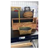 Wood Primitive Tool Box, Basket, Wall Hanging