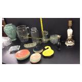 Green vase, Two glass Food keepers, Glass