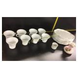 Set of Sixteen Milk glass plates and cups and misc