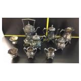 Silver Plate Pitcher, Tea Pots, Cream Sugar