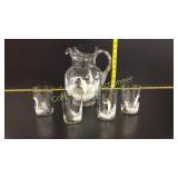 Very Old Mary Gregory Pitcher 4 Glasses