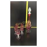 Ruby Crystal Carafe & 5 Glasses