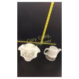 Milk glass dish and white with brown design