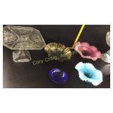 Cake plate, Carnival glass bowl, Cranberry