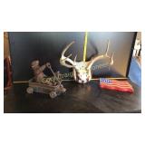 Wagon with Dog and Boy, Antlers and Flag