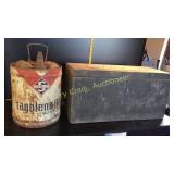 Skelly gas Can and Skelgas Old wooden box with