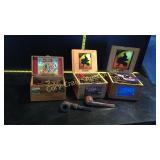 Cigar boxes ful of tobacco and  2 Pipes