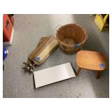 Wooden Utility Items: Basket, Step Stool, Fan Blades