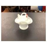 Milk Glass Basket with Chicken Topper
