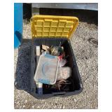 Assorted Hardware, Fasteners and Containers in Tote