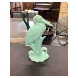 Cast Bird Sculpture, Aqua-Green Finish