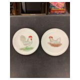 Two Milk Glass Plates with Chicken Motif