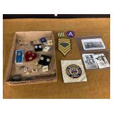 Assorted Pins, Patches, Jewelry, and Photographs
