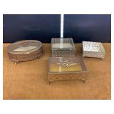 Assorted Filigree and Glass Dresser Boxes - Lot of Four