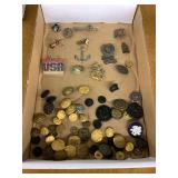 Assorted Military Related Pins and Buttons