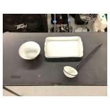 Enamelware Bowl, Tray, and Ladle Set