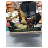 Painted Wooden Rooster and Hen Silhouette