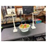 Milk Glass Footed Bowl and Candleholders