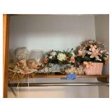 Assorted Decorative Items Including Floral Arrangements, Figurines and Candle Holders
