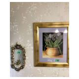 Framed Floral Print and Decorative Mirror