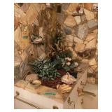 Decorative Display with Faux Plants and Shell Accents
