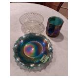 Carnival Glass and Clear Glass Bowl