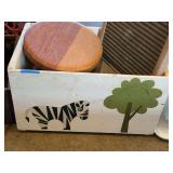 Wooden Toy Box with Zebra and Tree Motif and Washboard