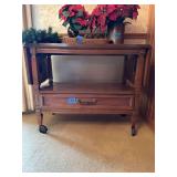 Thomasville Drop-Leaf Serving Cart with Drawer and Contents