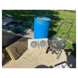 Broadcast Seeder, Blue Barrel & (2) Fans
