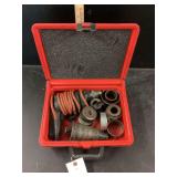 Electric Drill with Assorted Metal Bushings and Conical Adapter in Carrying Case