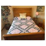 Full-Size Bed Frame with Quilt and Pillow