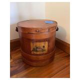 Painted Firkin Storage Bucket with Lid and Bail Handles