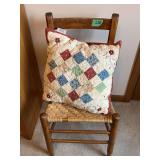 Wood Frame Chair with Woven Seat and Accent Pillow
