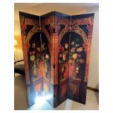 Folding Four-Panel Room Divider Screen with Floral Vase Motif