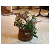 Floral Arrangement in Wooden Bucket Container