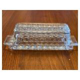 Pressed Glass Covered Butter Dish - Geometric Pattern