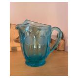 Blue Commemorative Coin Pattern Pressed Glass Pitcher