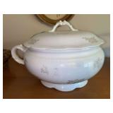 Covered Ceramic Serving Bowl with Floral Decoration