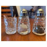 Pressed Glass Salt and Pepper Shakers with Toothpick Holder