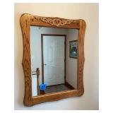 Oak Framed Wall Mirror with Decorative Overlay