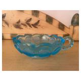 Blue Pressed Glass Bowl with Handle