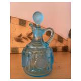 Aqua Pressed Glass Cruet with Stopper
