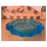 Aqua Glass Ashtray with Four-Circle Design