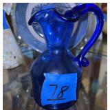 Cobalt Blown Glass Pitcher with Applied Handle